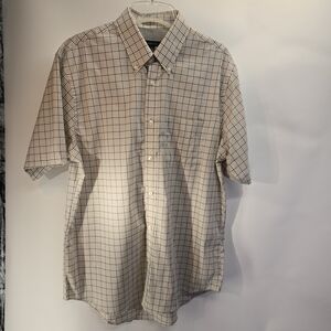 Van Heusen Classic Beige Checkered Button Down Shirt. Medium 15-15.5
